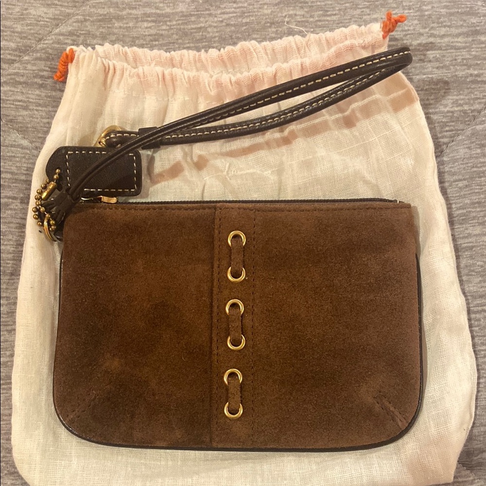 Coach Brown and Gold Clutch with Studded Accents